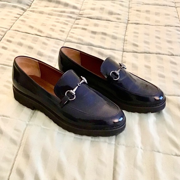 ✨ Franco Sarto Navy Patent Leather Loafers – Size 8.5 | Chunky Sole ✨ - Picture 2 of 4